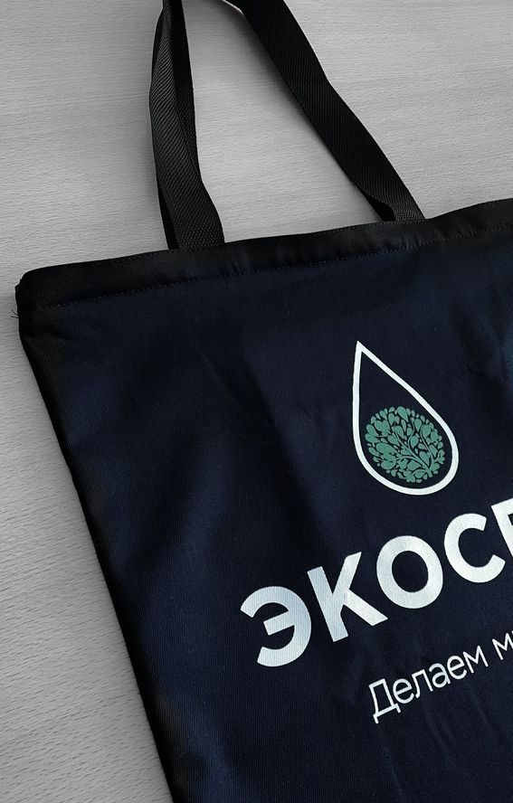 Шоппер с принтом "Экосети" и карманом Фото